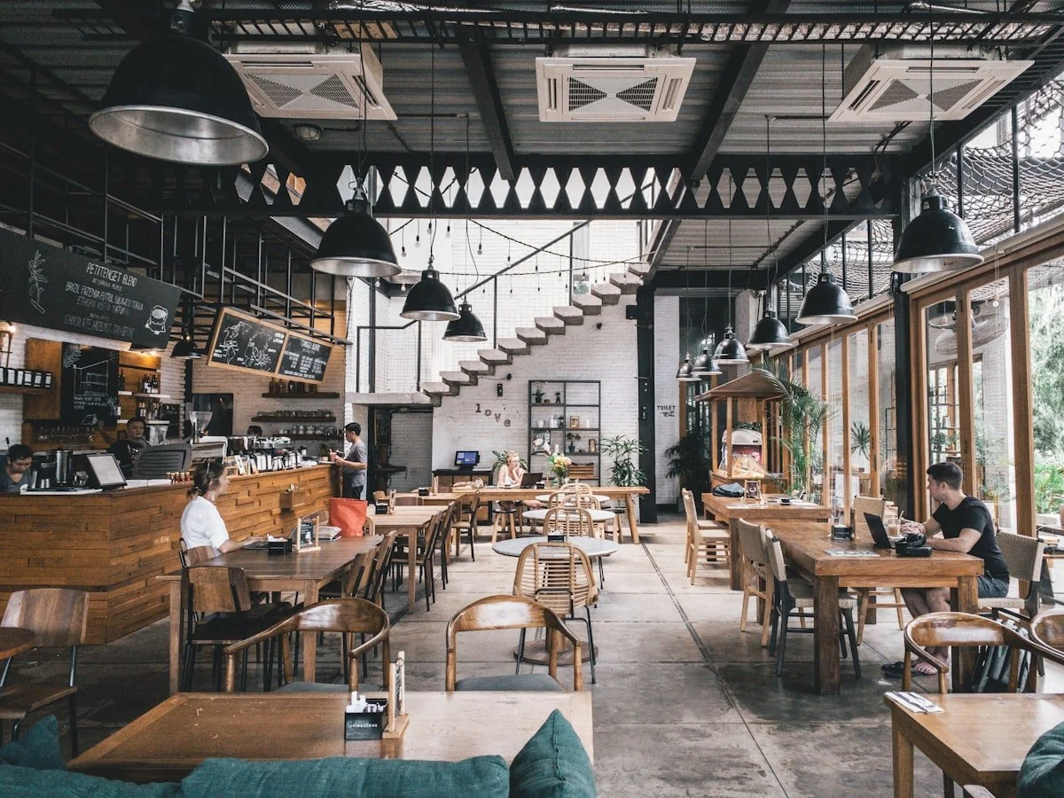 Restaurant kitchen and dining area
