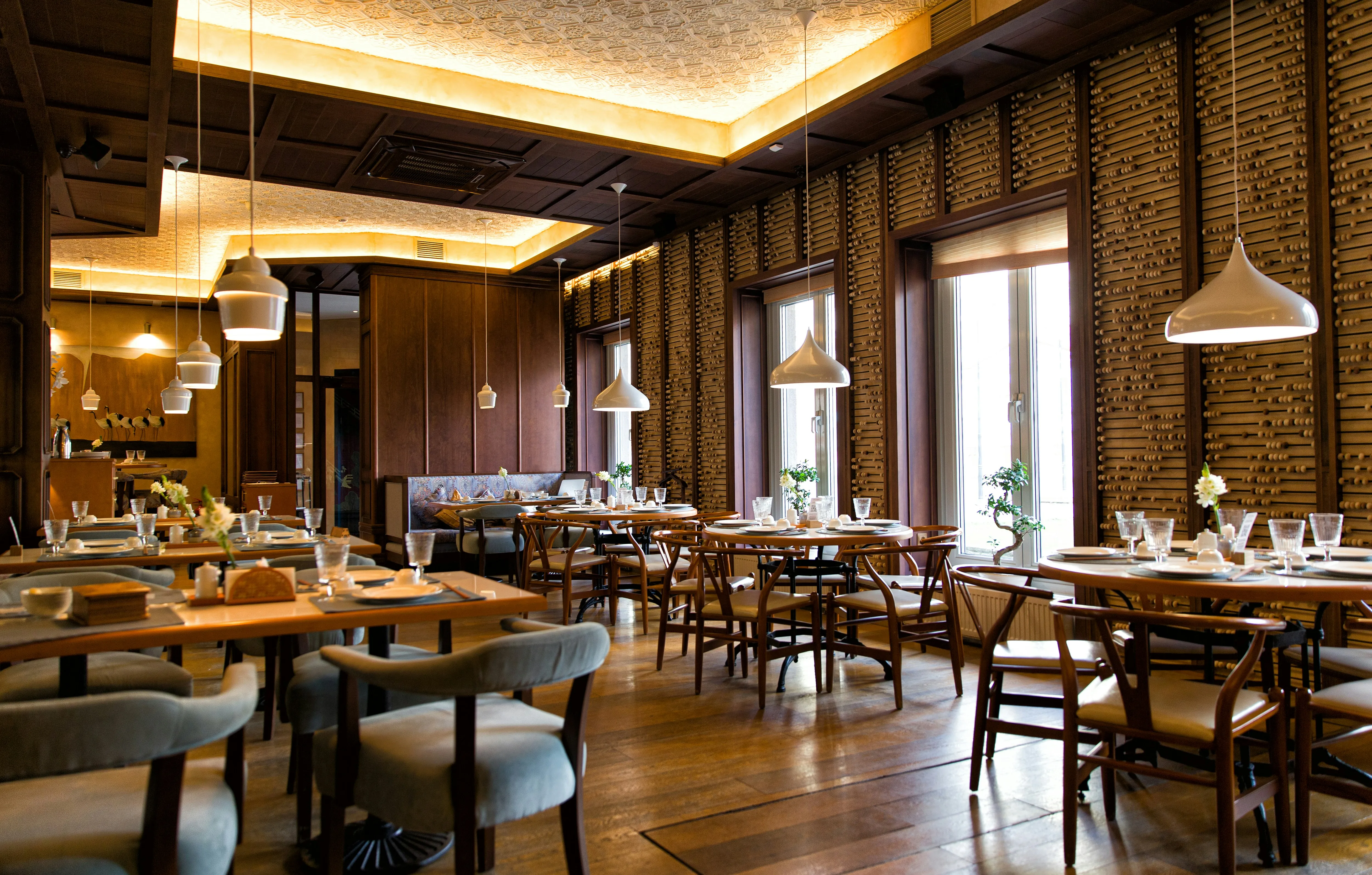 A finished commercial dining room after renovation